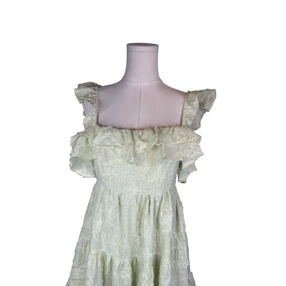 NWT All In Favor Medium Pistachio Ruffled Mini Dress Open Back & Adjustable Tie - Picture 4 of 16